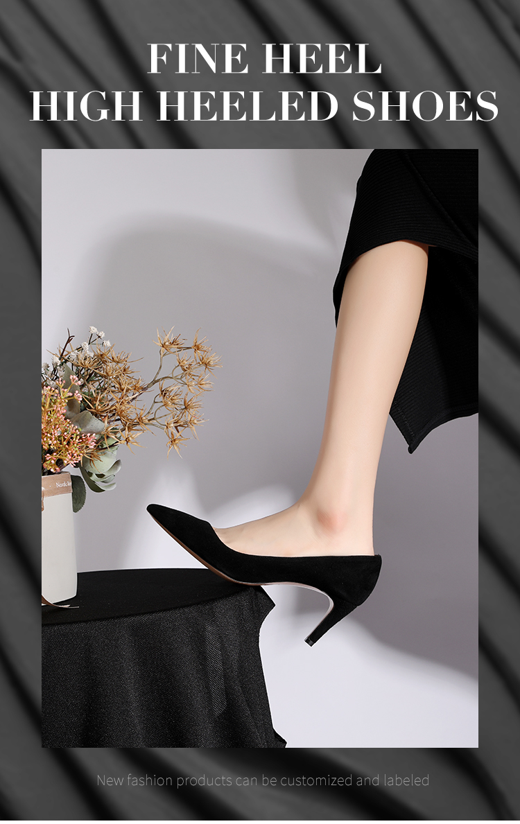 Thin Heels Pointed Toe Leather Shoes , 3 Inch Black Womens Slip On Dress Shoes