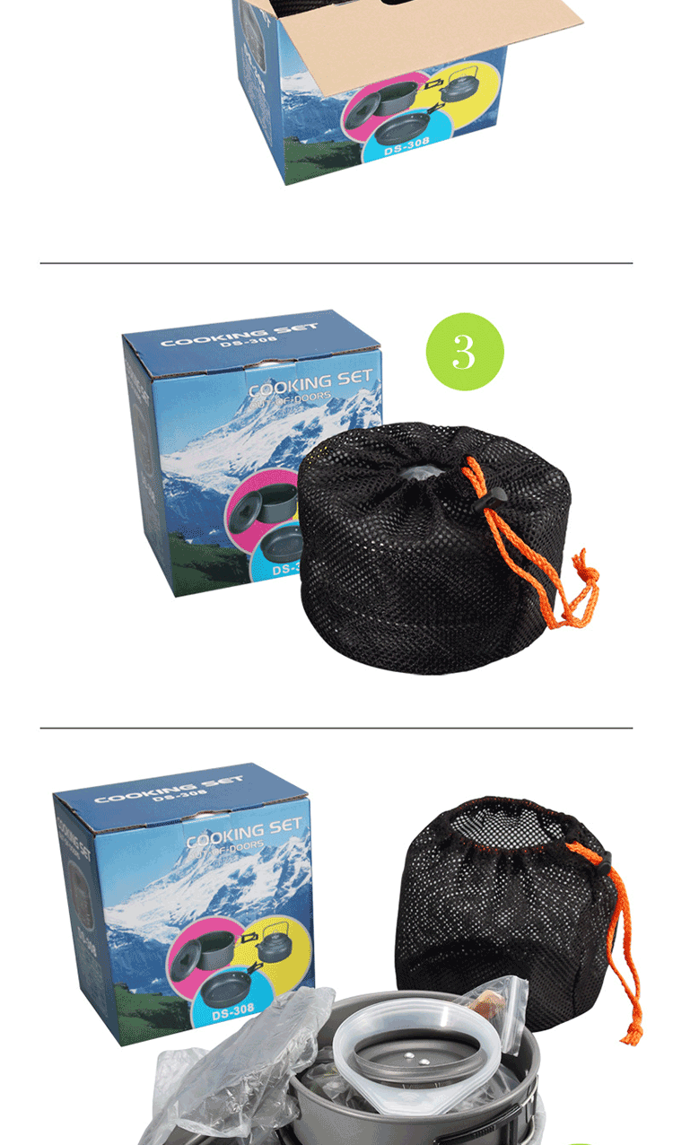 Factory TOP Seller Outdoor Camping Cookware Mess Kit Portable Picnic Pot Pan Camping Cooking Set For Out Door Hiking