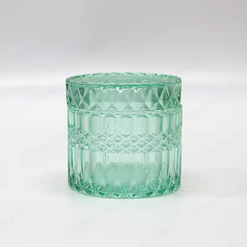 Transperant Glass Jar Candle Vessel Luxury Embossed Candle Jar With Lid