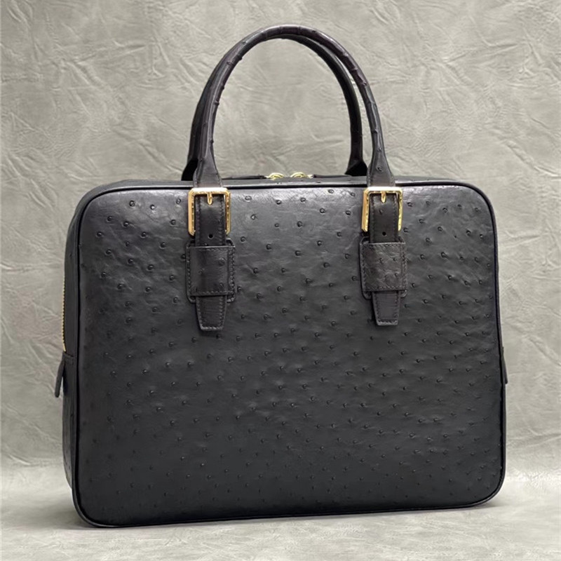 Authentic Real True Ostrich Skin Businessmen Briefcase Laptop Purse Bag Genuine Exotic Leather Male Working Handbag