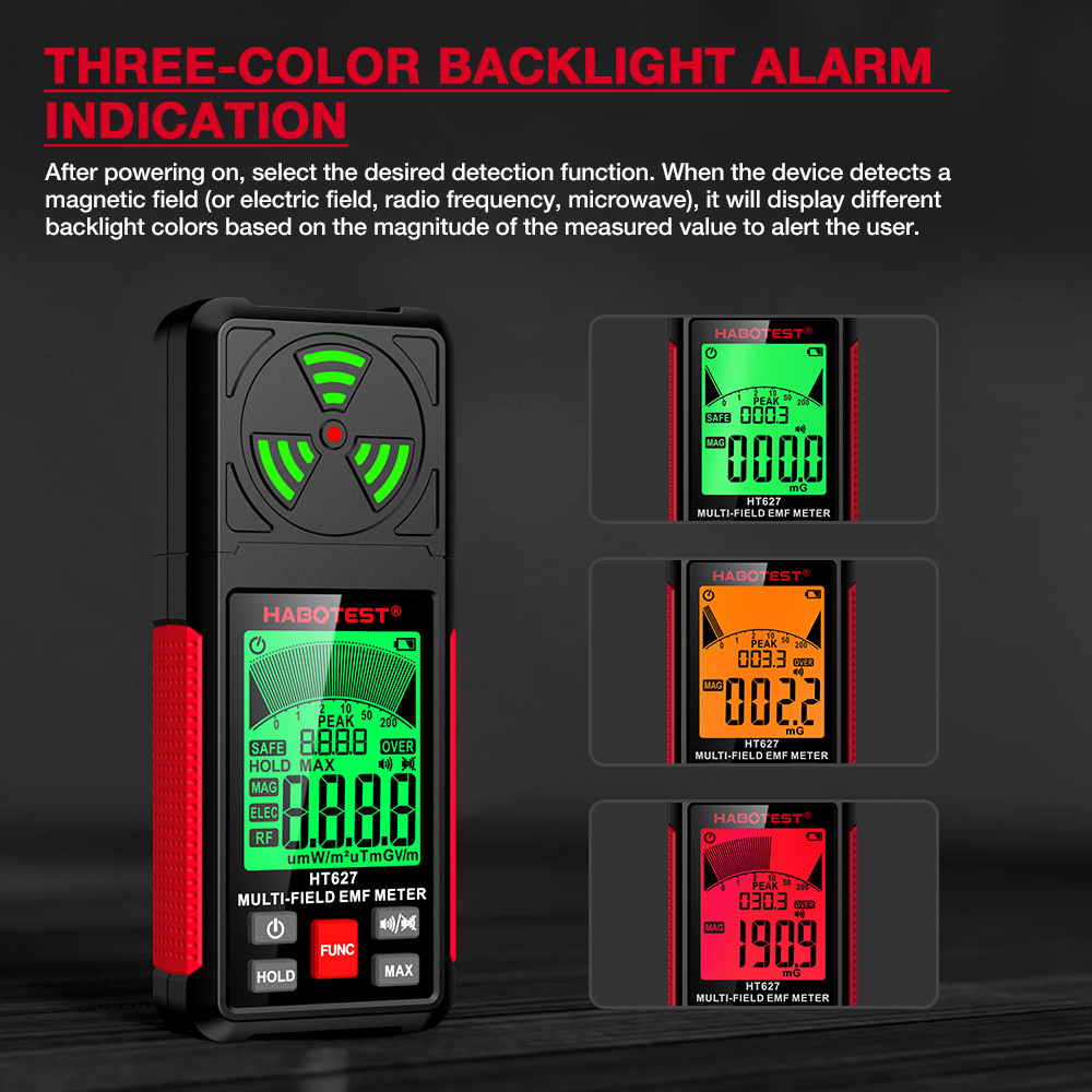 HT627 EMF Meter Professional Electromagnetic Field Radiation Detector Handheld Portable Radio Frequency Warn Meter