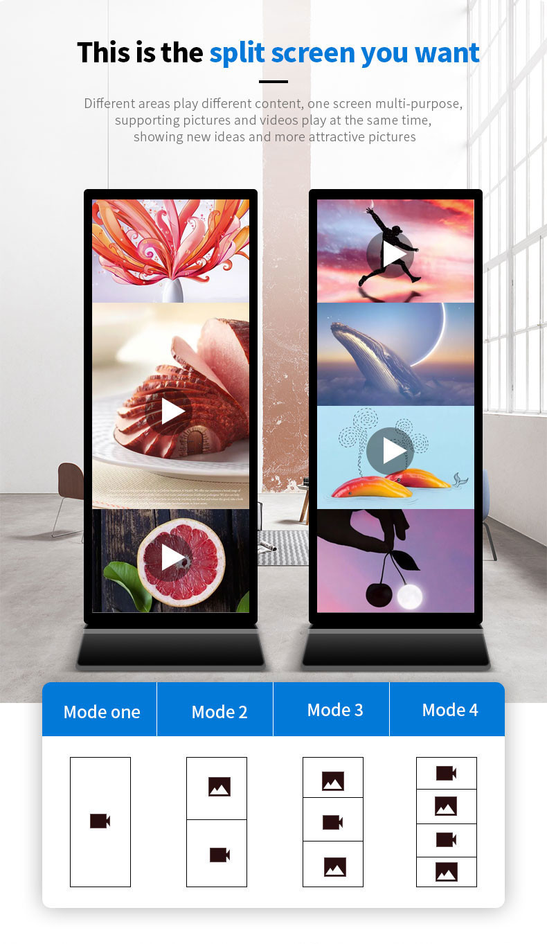 Edgeless 4K Floor Standing Digital Signage Kiosk For Advertisement