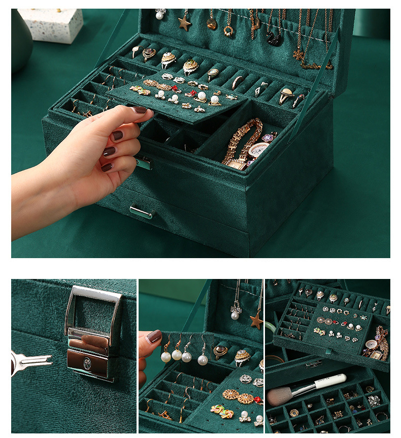 Handmade Velvet Wooden Jewelry Box Organizer For Necklace Earring Ring Bracelet