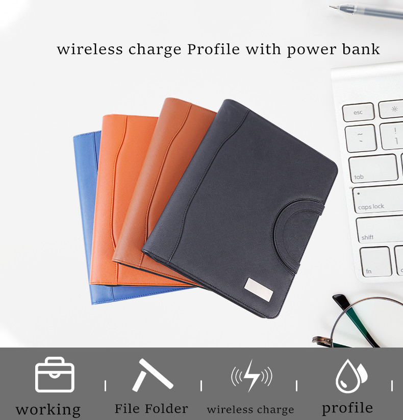 Multifunctional Waterproof Power Bank Notebook Portfolio Leather Material