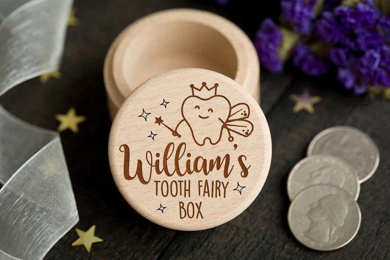 5.2*4.2CM Cute Lidded Wooden Box Personalized Tooth Fairy Keepsake Box