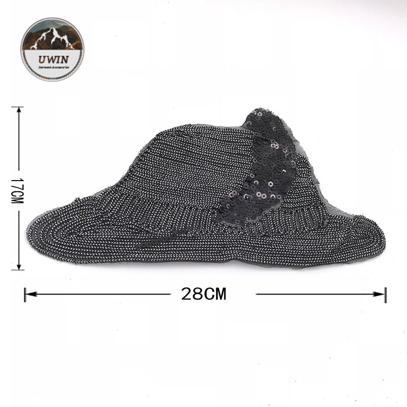 Classical Black Hat Iron On Embroidered Patches For Garment Accessories