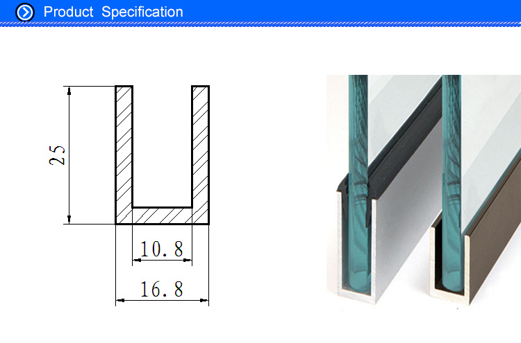 aluminium channel for 8mm glass