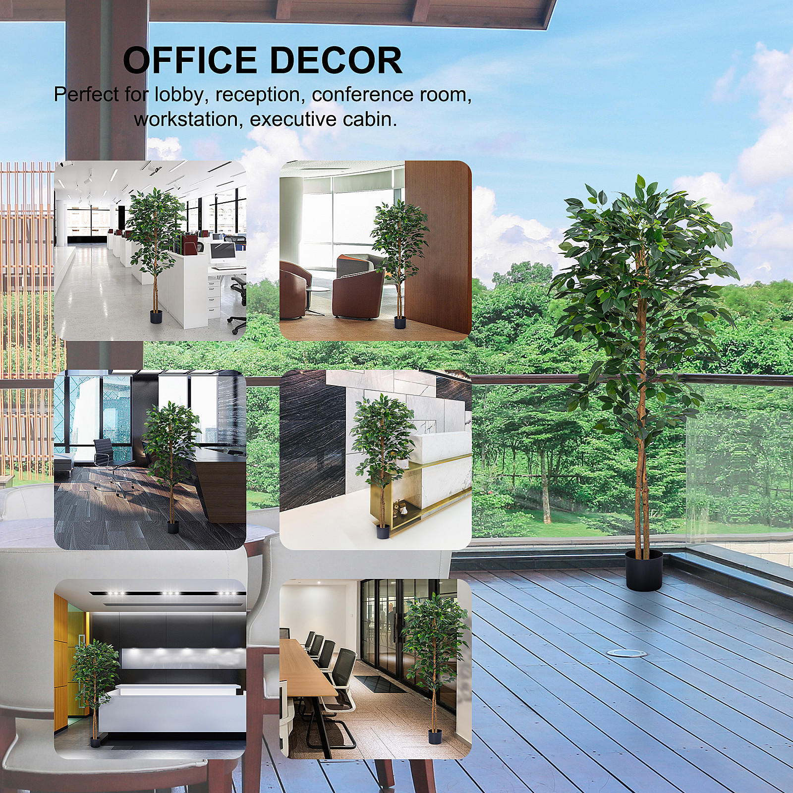 160cm Artificial Potted Floor Plants Green Ficus Bonsai Office Decor