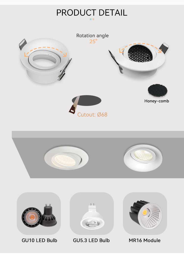 Recycling Ocean Downlight Frames Plastic Tilted Angle Downlight Enclosure Hole 68mm