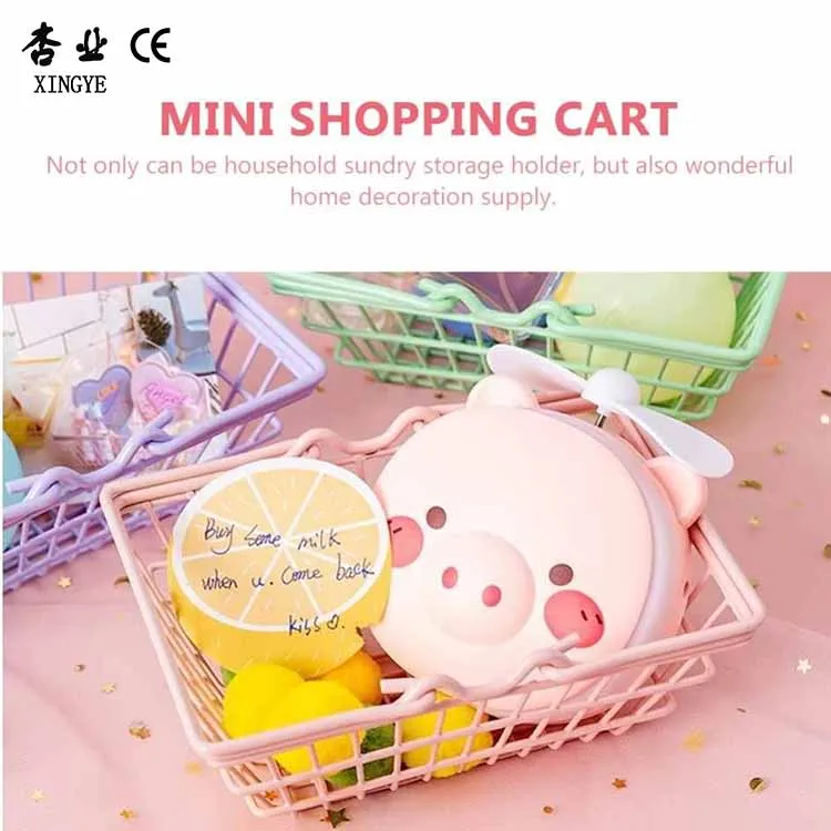 Mini Pink Shopping Baskets Cute Metal Customized Size Shopping Cart