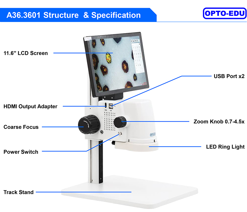 Stereo Electron Measurement 0.7-4.5x Zoom LED LCD Digital Microscope