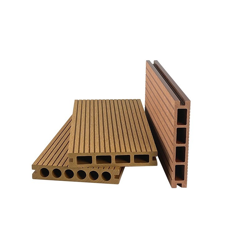 Non - Slip Groove WPC Decking Boards Outdoor Panel Road Park Engineering Floor Plank 140x25mm Gray Tan