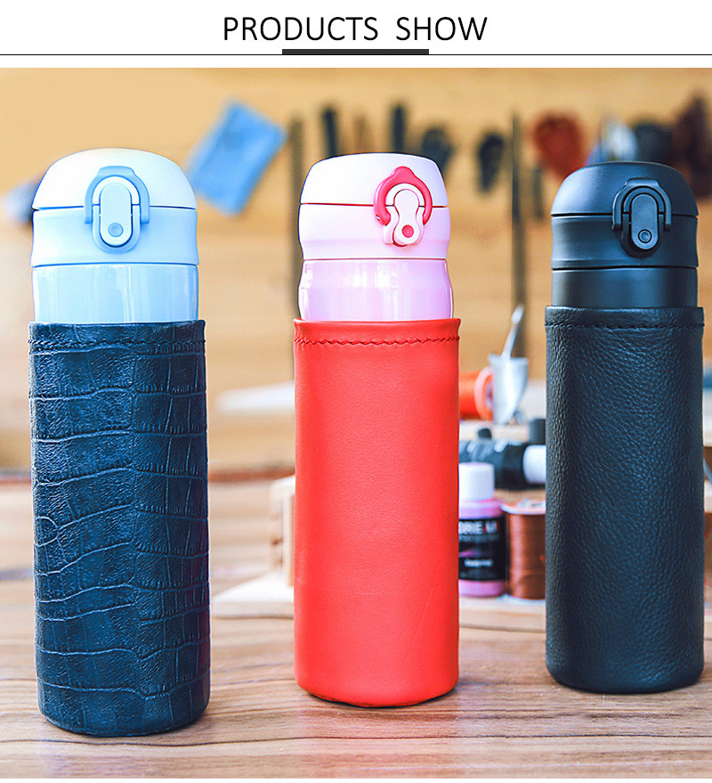 Durable Leather Hot Water Bottle Cooler Sleeve Pure Color Blank