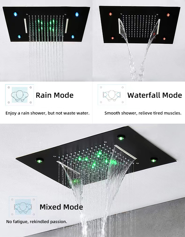 Shower Ceiling Bathroom Shower Faucet Set Luxury LED Thermostatic High Flow Rain Waterfall