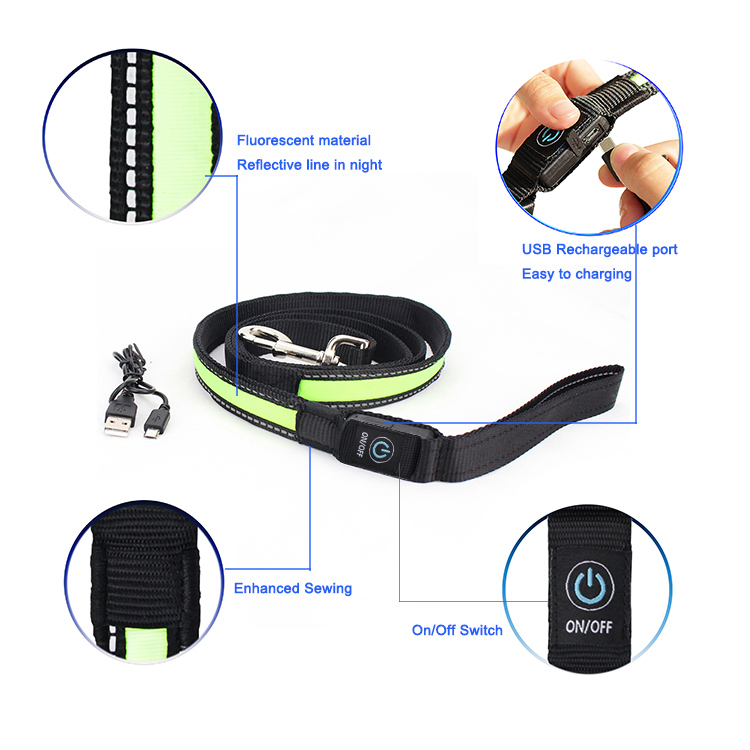 Custom Popular Large LED Dog Collar , Flashing Long Dog Leash For Pet Walk