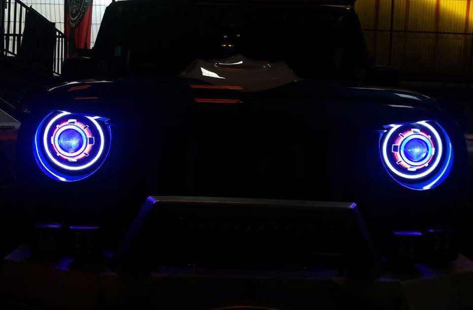 7 inch LED Headlight/HID starry headlights with Devil Demon eye and led Angel halo for JEEP JK