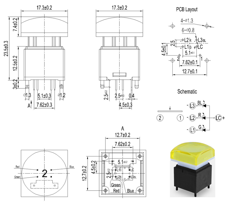 15x15mm RGB SPST Illuminated Push Button Switch For Kiosk