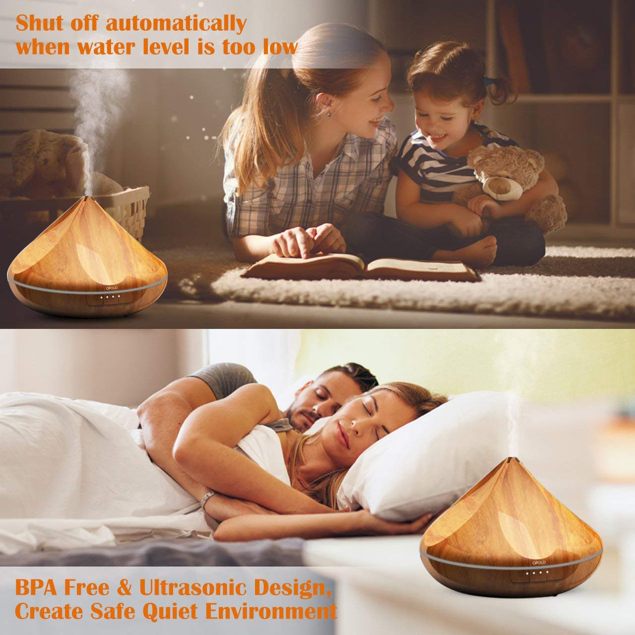 Whisper-Quiet 300ML Wood Grain Bud Shape Aromatherapy Essential Oil Aroma Diffuser With 7 Color Changing