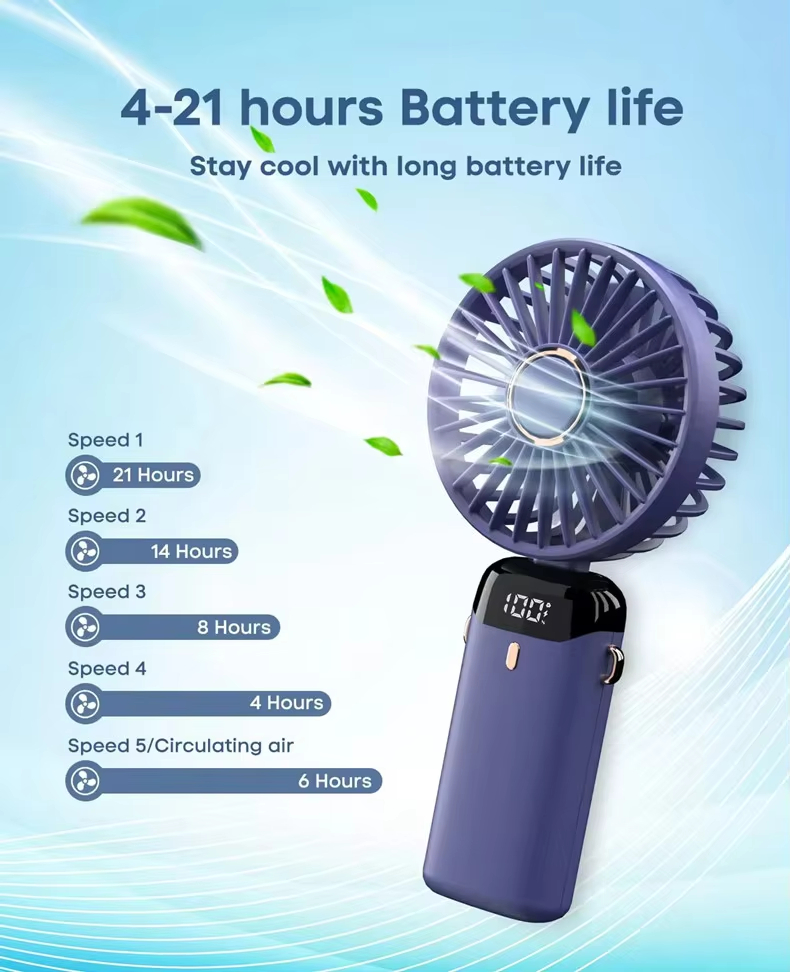 Top Selling Portable Led Display Mini USB Rechargeable Fans Summer Desk Handheld Air Conditioner Cooler for Outside Travel Fold
