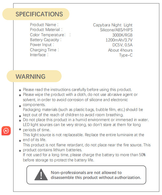 Creative Capybara LED Night Light Cute Silicone Bedside Table Lamp For Kids' Room Smart Home Gift
