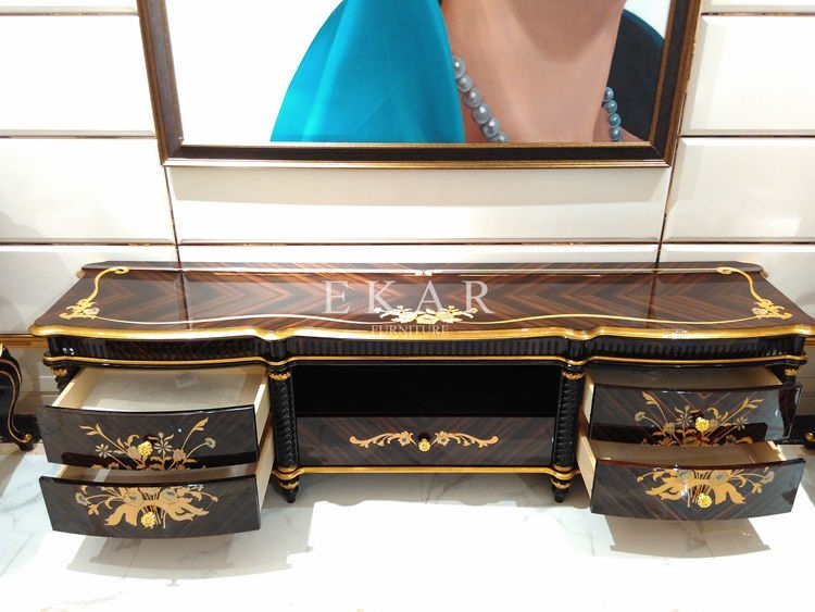 Wall Tv Unit Tv Showcase image Designs Black Lacquer Tv Stand Teak Cd Rack TR-028A