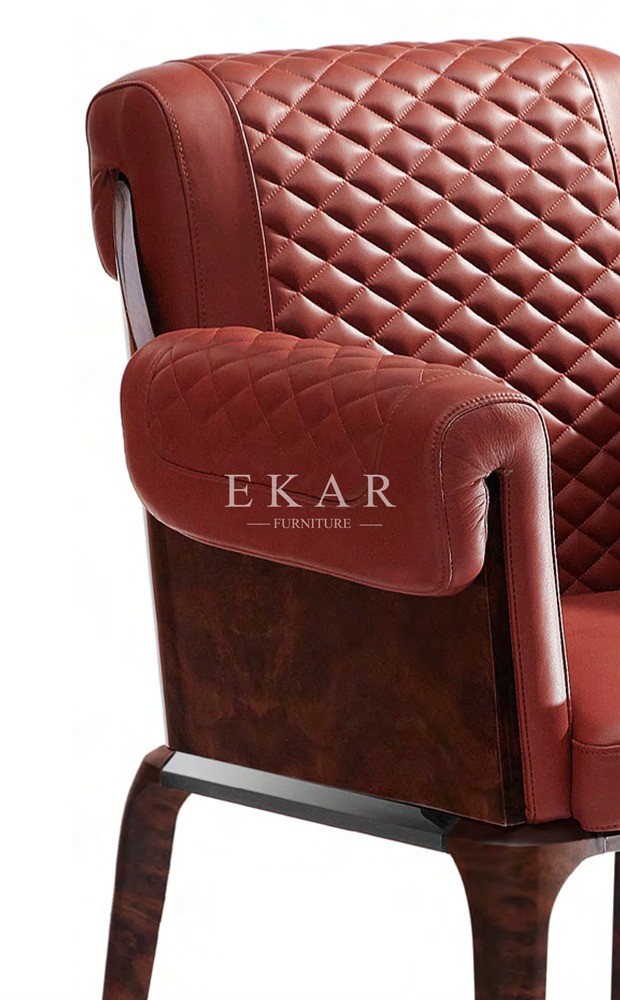 Red Leather Armchair Upholstered Dining Room Chair With Arm W006D5