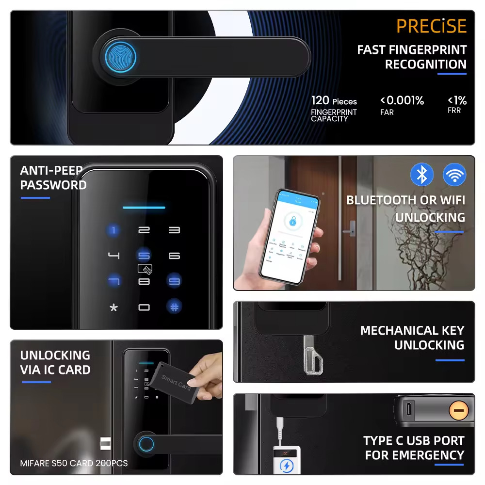 Remote Control Fingerprint Door Lock Automatic Password Front Door Lock 35mm - 55mm