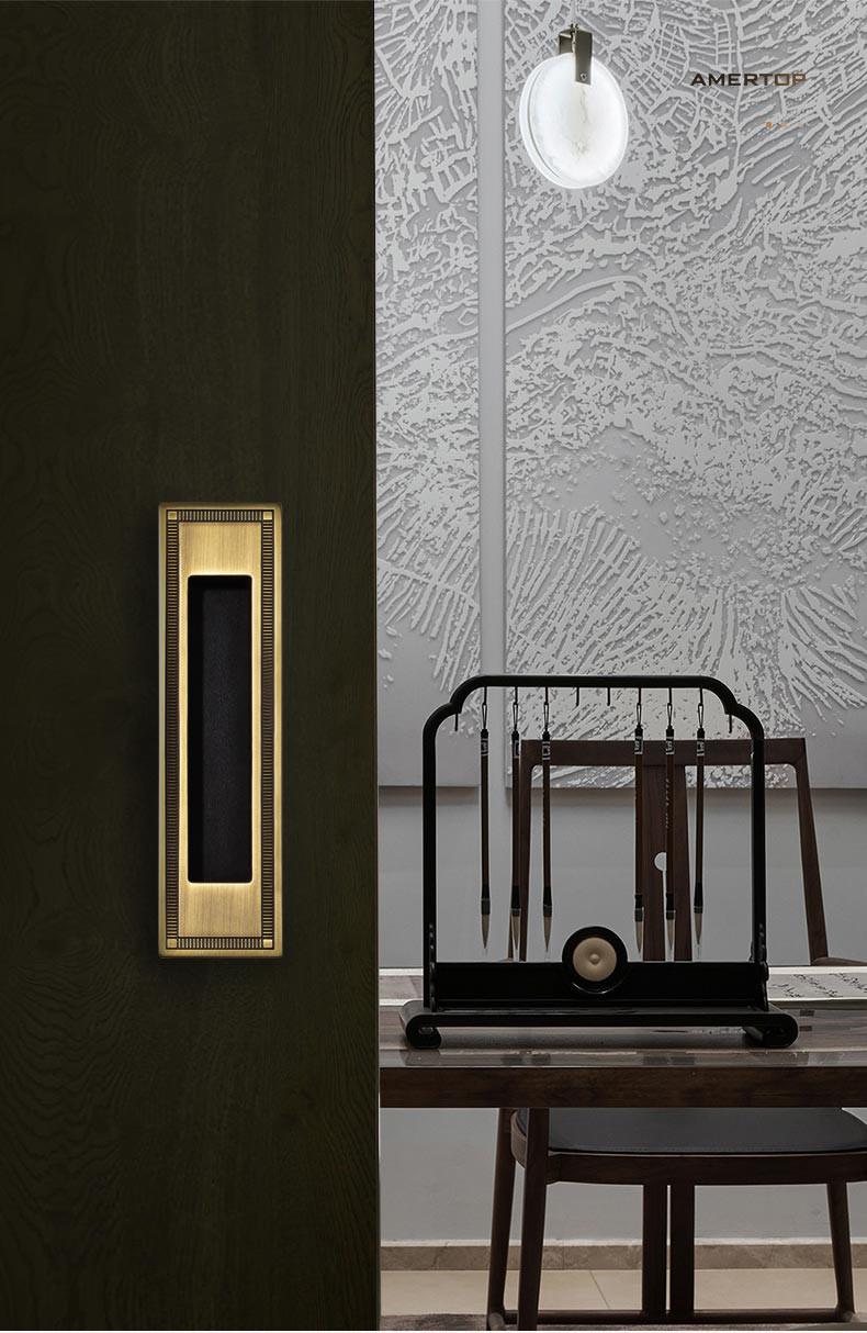 Interior Brass Invisible Sliding Door Lock Set For Bathroom / Balcony