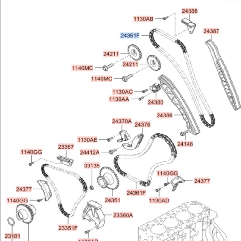 13 PCS Car Auto Timing Chain Kits For Sorento Hyundai H-1 243514A020 243614A020