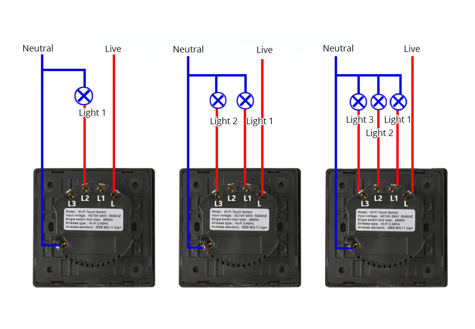 110V 220V LED 3 Gang Smart Light Switch Dimmer for Smart Home