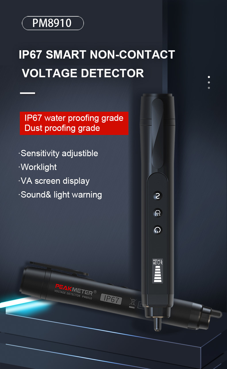 Non-contact AC Voltage Detector Tester IP67 LCD Display 50Hz/60Hz 12V~1000V Buzzer Alarm Function