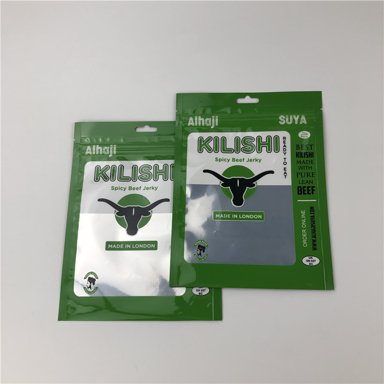 Foil Three Side Seal Zipper Flat Beef Jerky Plastic Packaging Bags