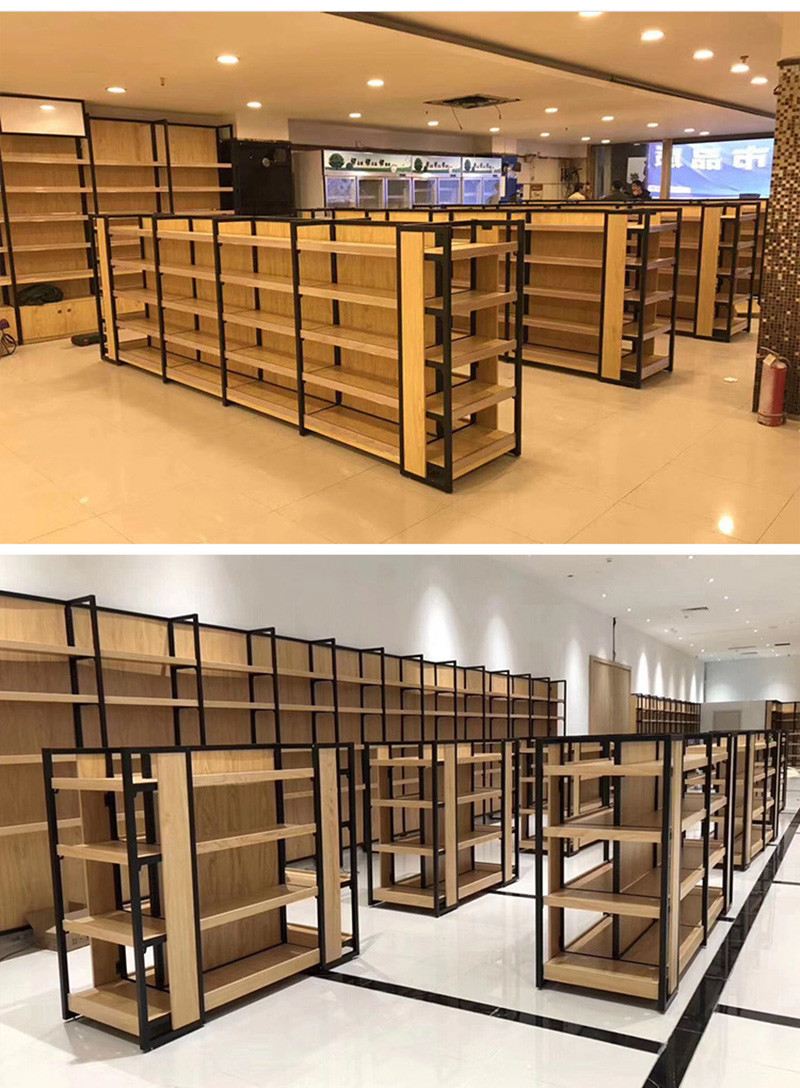 16mm Thick Wooden Convenience Store Display Shelves Light Duty Gondola 400mm width
