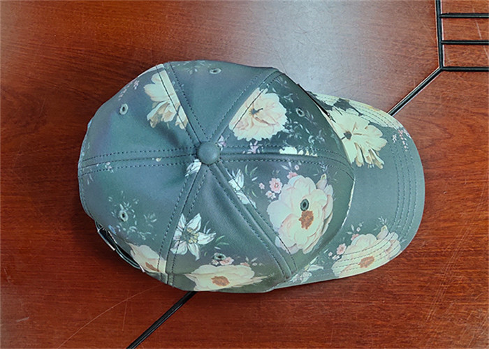 ACE BSCI Flower Pattern with Metal Deboss Logo Patch Sublimation Metal Back Closure Custom Baseball Cap