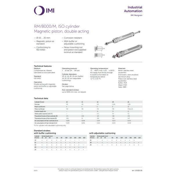 RM/8012/M/150 ISO Roundline Series Piston Pneumatic Cylinder NORGREN Compressed Air Durable Design