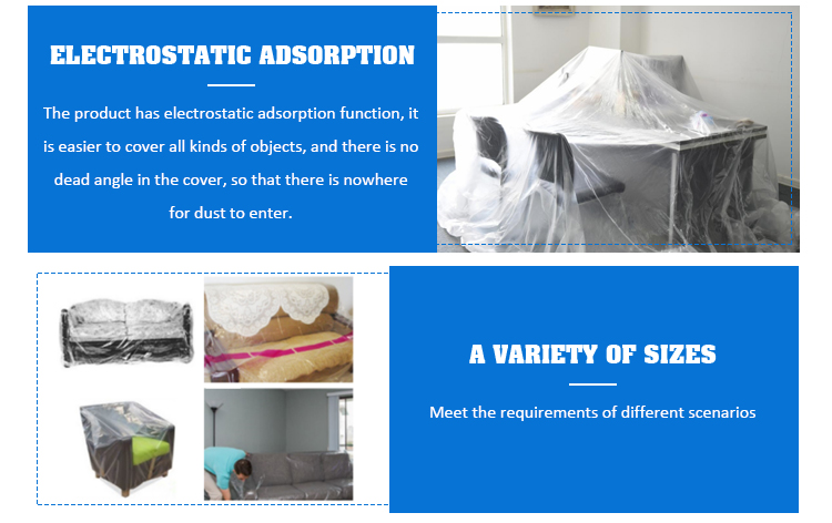 5.5-12.5 micron Thickness Table Plastic Dust Cover For Transparent Disposable Furniture