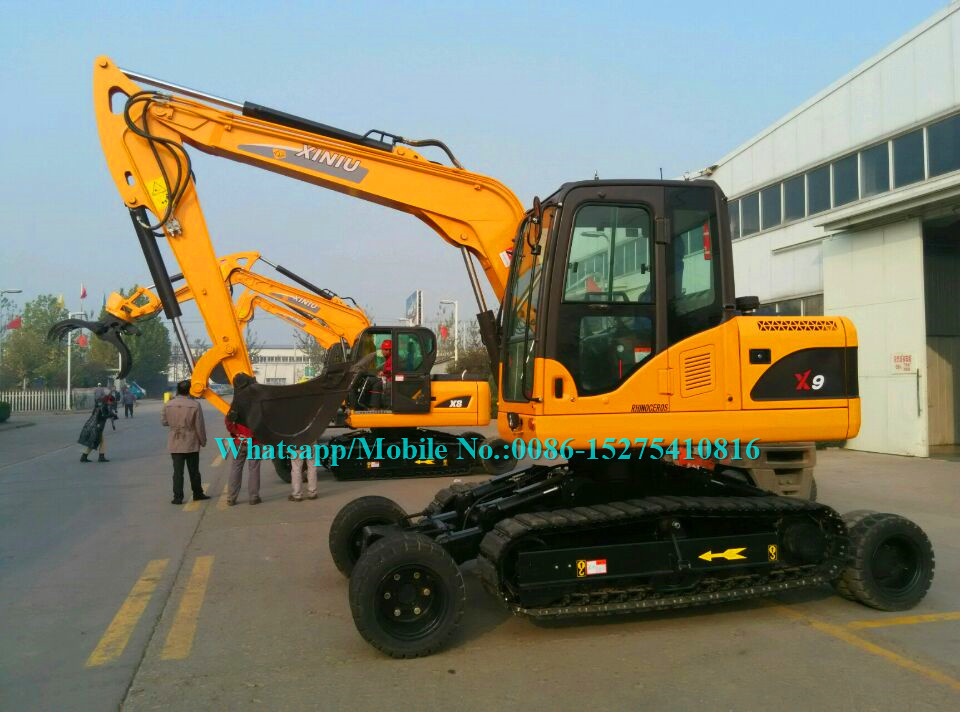 9 Ton Heavy Earth Moving Machinery Amphibious Mini Excavator With Wheels