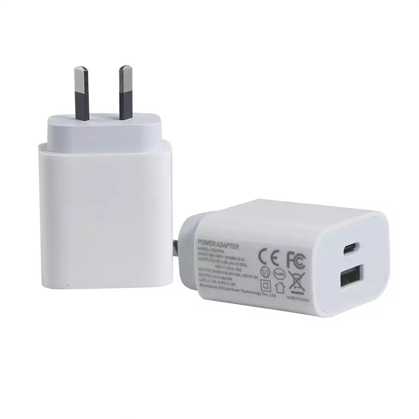 SAA USB-C Adapter 1A+1C Port QC2.0 Quick Charging PD Charger 20W