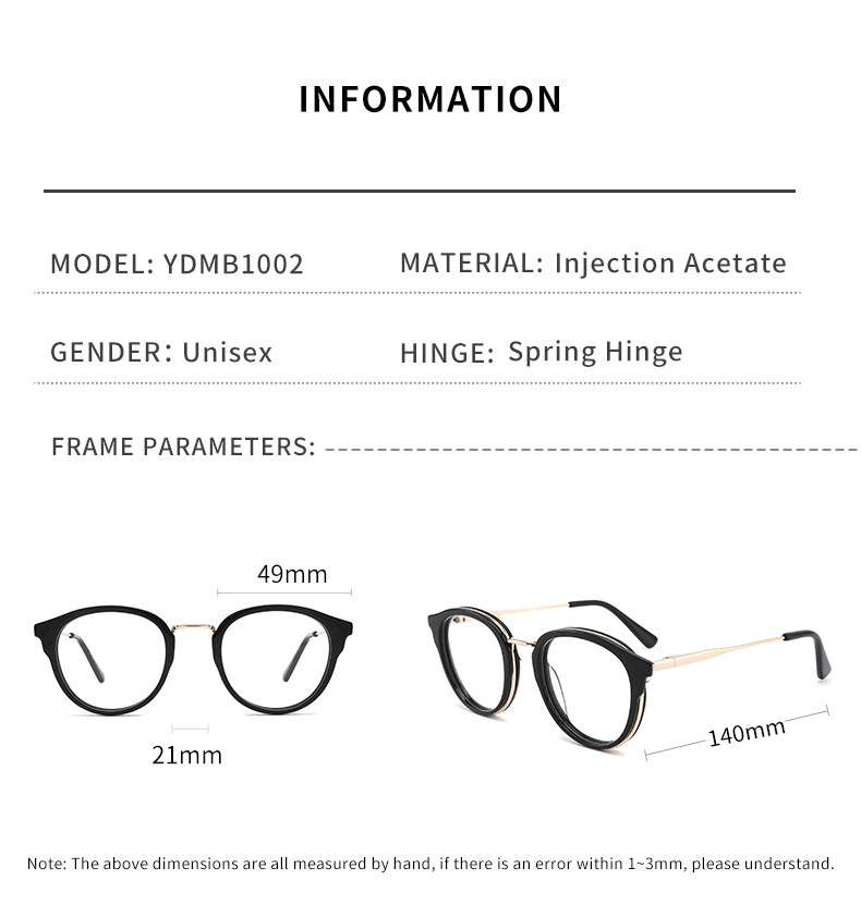 Round Reading Acetate Metal Glasses OEM 4 Color For Women And Men
