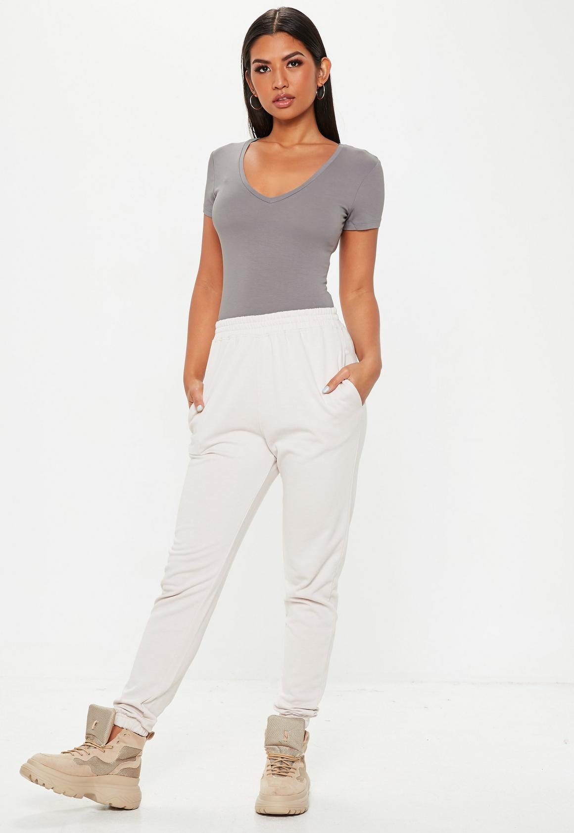 Grey V Neck Fitted T Shirt Clothing Women