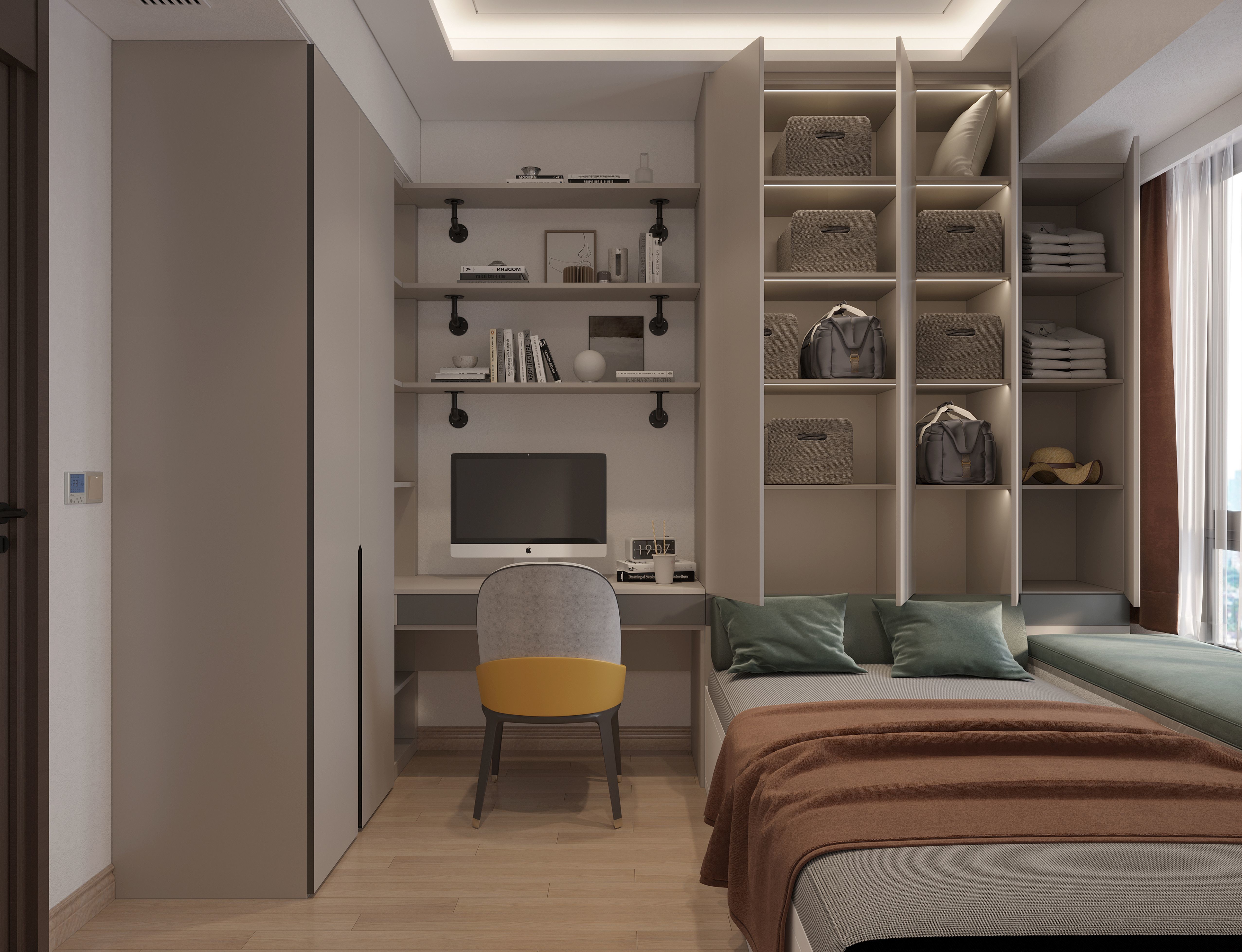 Fadior Space-Saving Durable Beige Color Stainless Steel Tatami Cabinet Solution