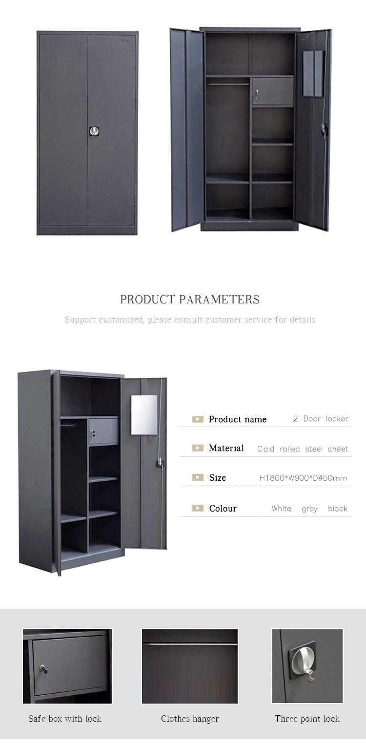 Bedroom Vertical Double Door 180cm Metal Wardrobe Locker With Safe Box