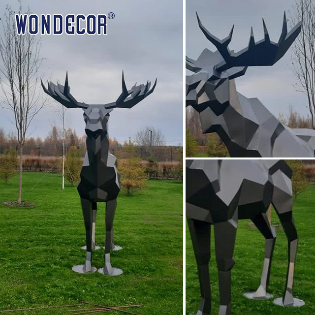 Unique Outdoor Stainless Steel Sculpture Large Public Art Geometry Elk