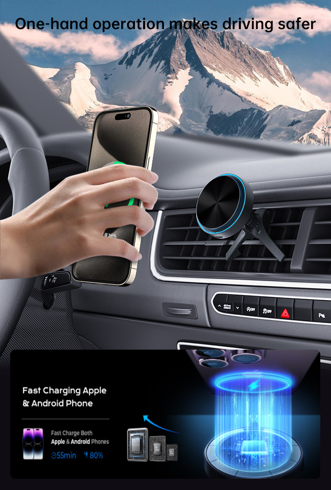 Heat Dissipation Wireless Car Magsafe Charger Fast Charging One Handed Operation