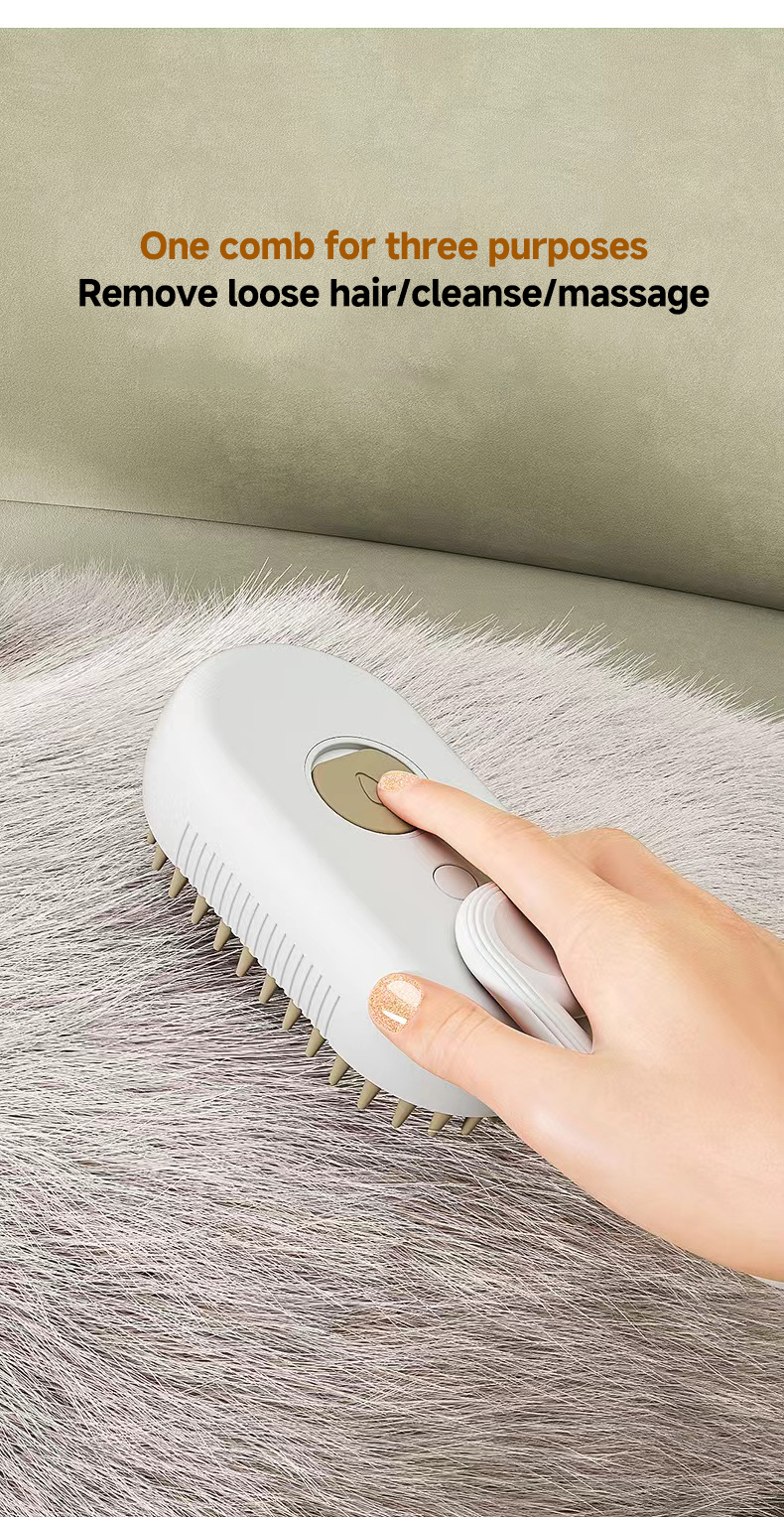 Pet Hair Removal Steam Brush Grooming 3 In 1 Folder Handle Comb De-fluffing Cat Combs