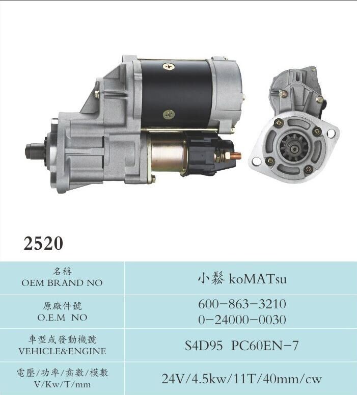 24V S4D95 PC60EN-7 Wheel Loader Nikko Starter Motor 600-863-3210 0-24000-0030 Favorable price