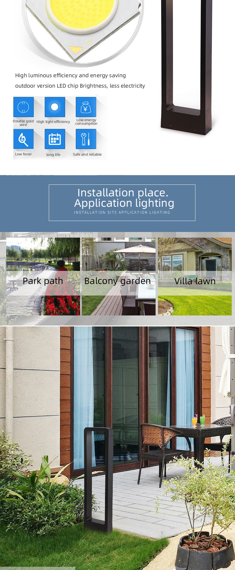 Villa Motion Sensor LED Light 6000K Motion Sensor Solar Landscape Lights