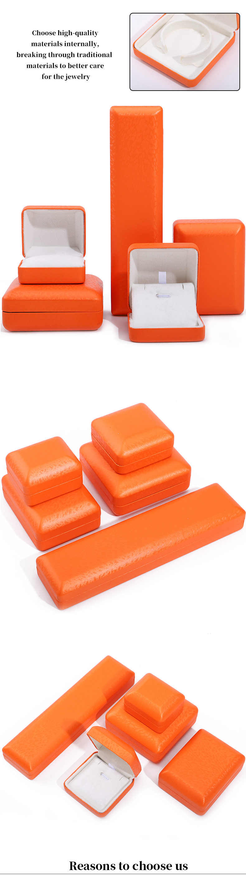 Custom Logo Rectangle Orange Leather Jewelry Box for Luxury Bracelet Necklace Storage