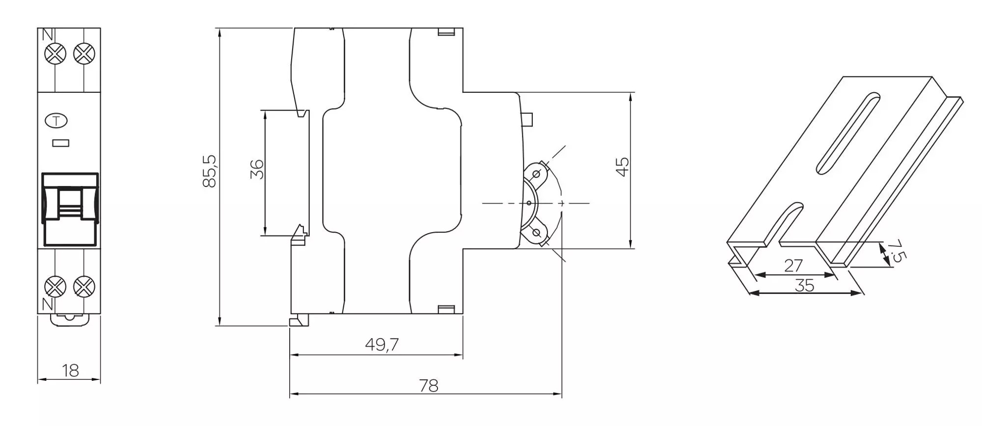 Two Pole RCBO 4.5kA 30ma Electronic Circuit Breaker