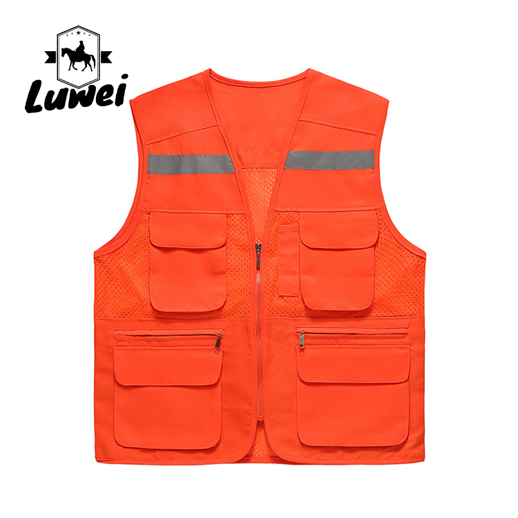 Custom Logo Thin Multiple-pockets Waistcoats Utility Reflectives Strip Road Volunteer Work Clothes Reflective Safety Vest